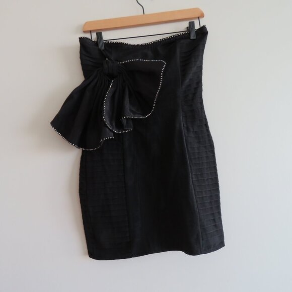 FOR LOVE & LEMONS Celeste Moire Rhinestone Trim Bow Mini Dress 80s Party Size S - Picture 2 of 13